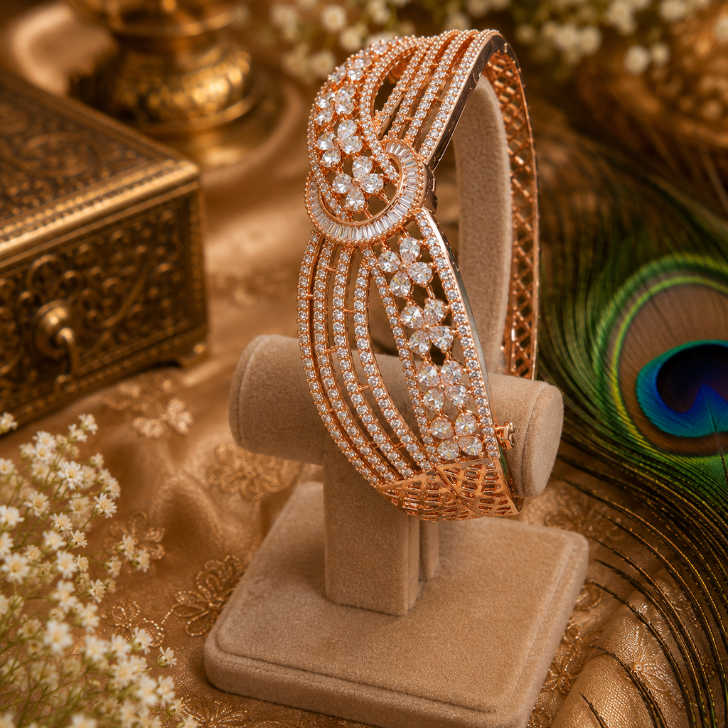 Rose Gold Crystal Bangle Bracelet for Women | Luxury CZ Statement Bracelet