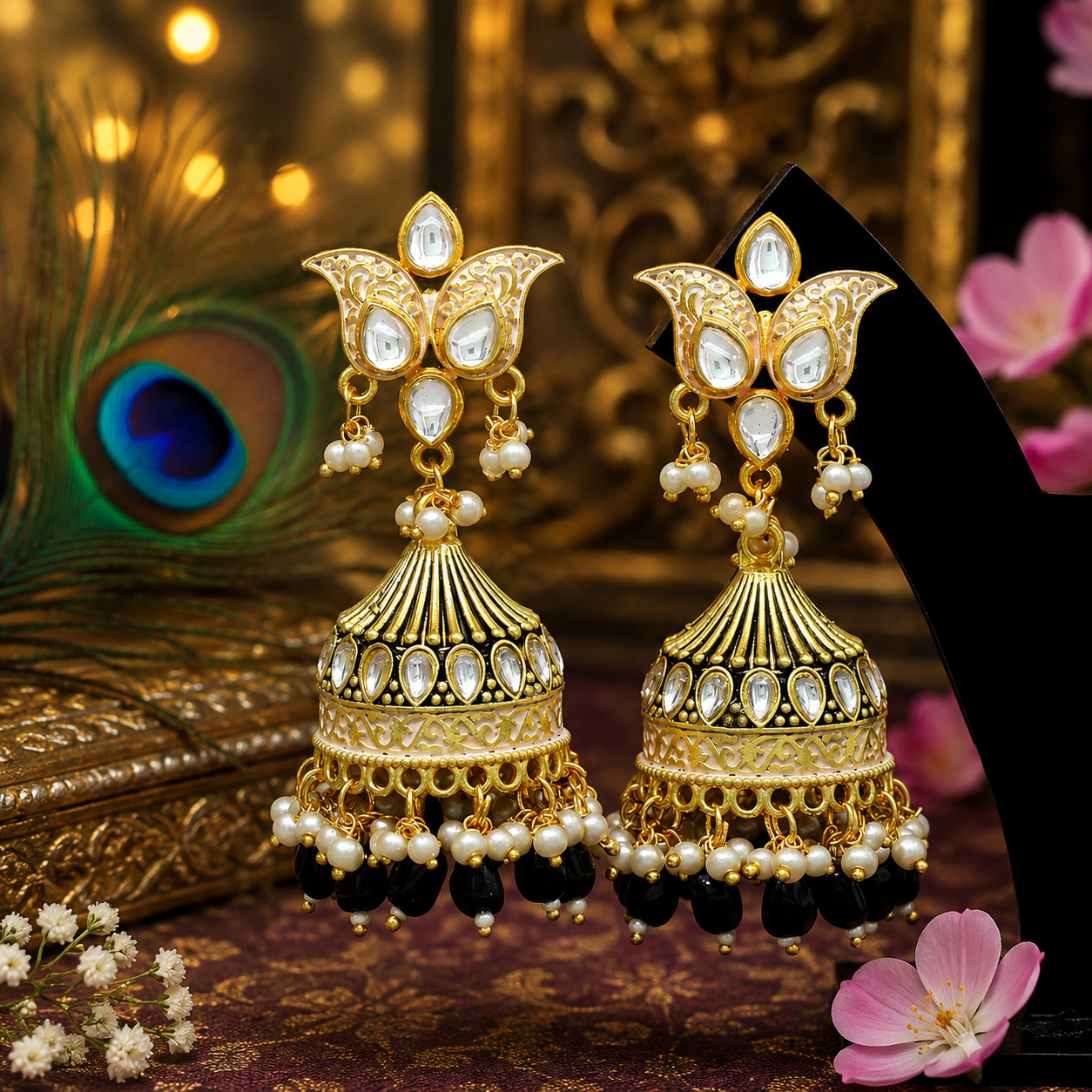 Kundan Jhumka Earrings for Women | Pearl Drop Ethnic Earrings
