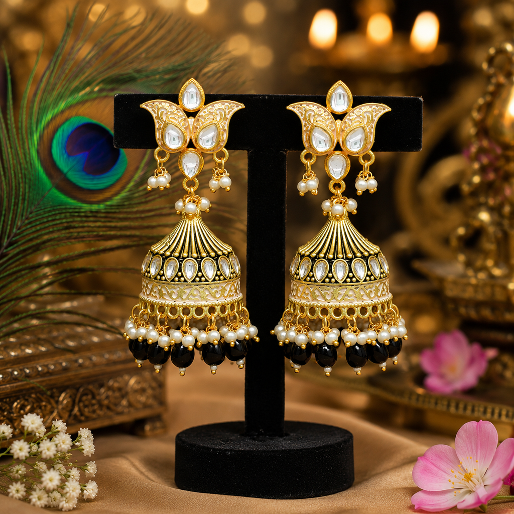 Kundan Jhumka Earrings for Women | Pearl Drop Ethnic Earrings