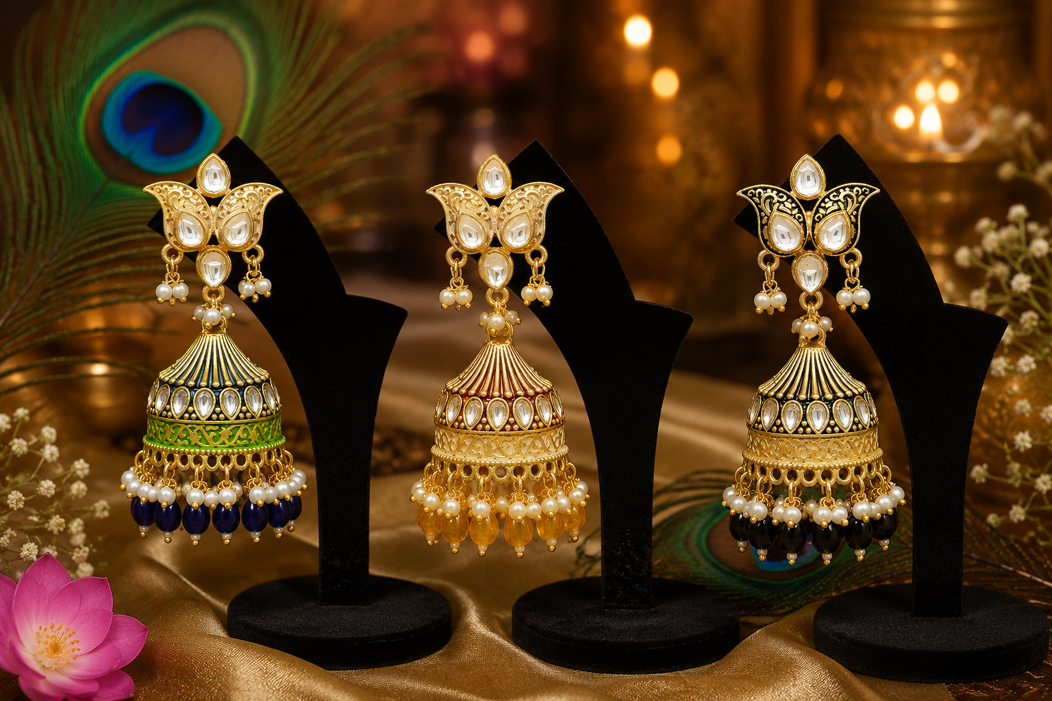 Kundan Jhumka Earrings for Women | Pearl Drop Ethnic Earrings