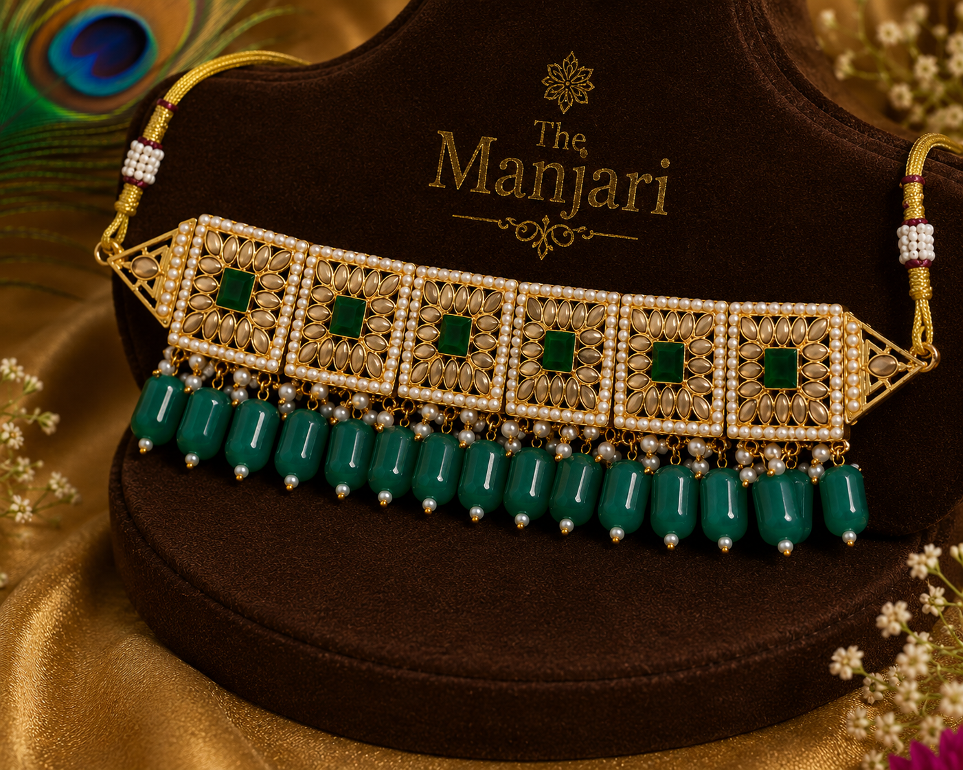 Green Pearl & Kundan Necklace Set | Ethnic Jewellery for Women