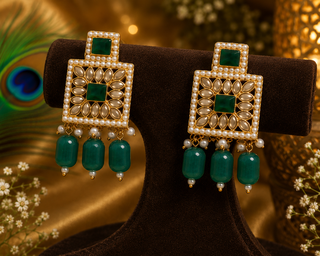 Green Pearl & Kundan Necklace Set | Ethnic Jewellery for Women