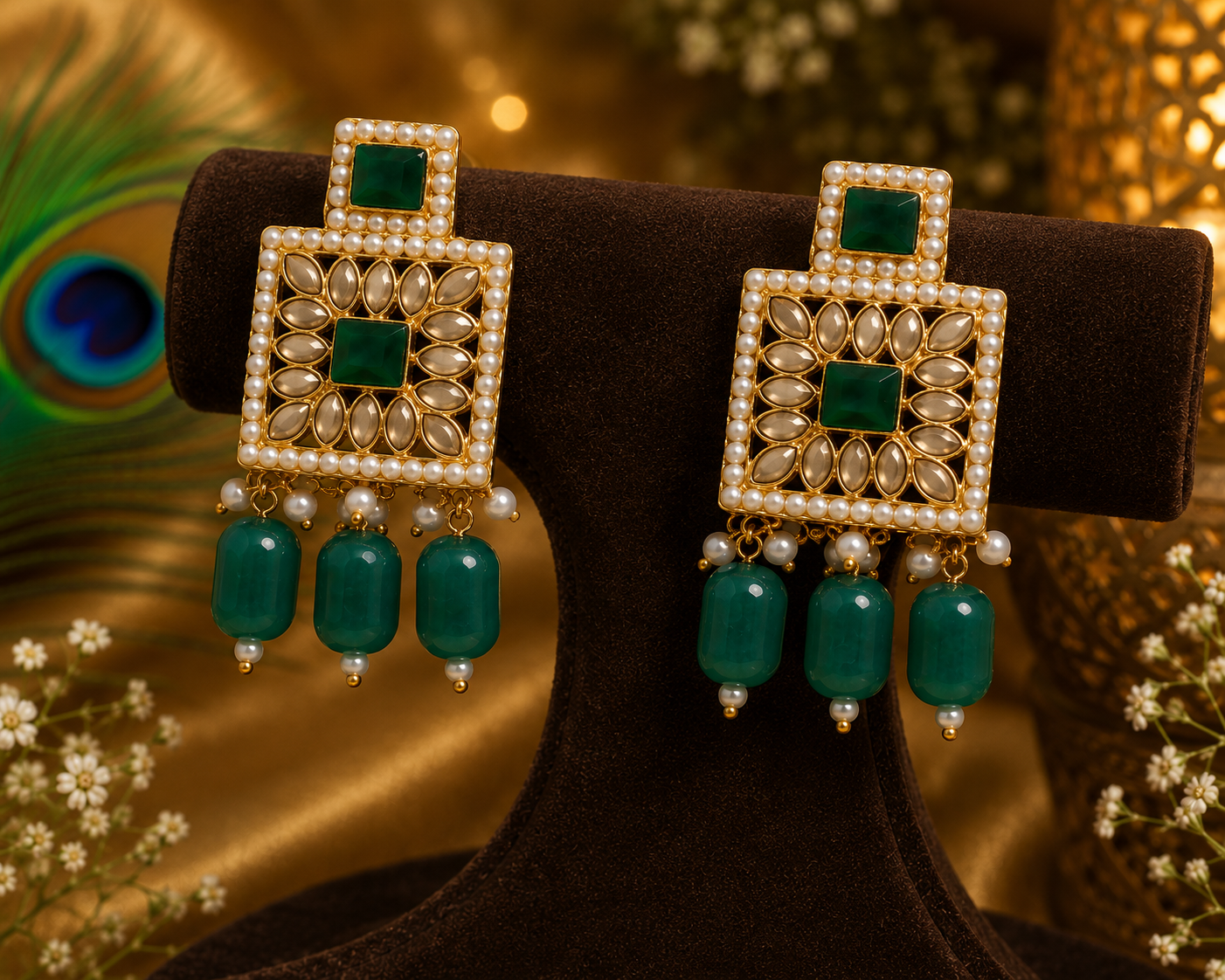 Green Pearl & Kundan Necklace Set | Ethnic Jewellery for Women