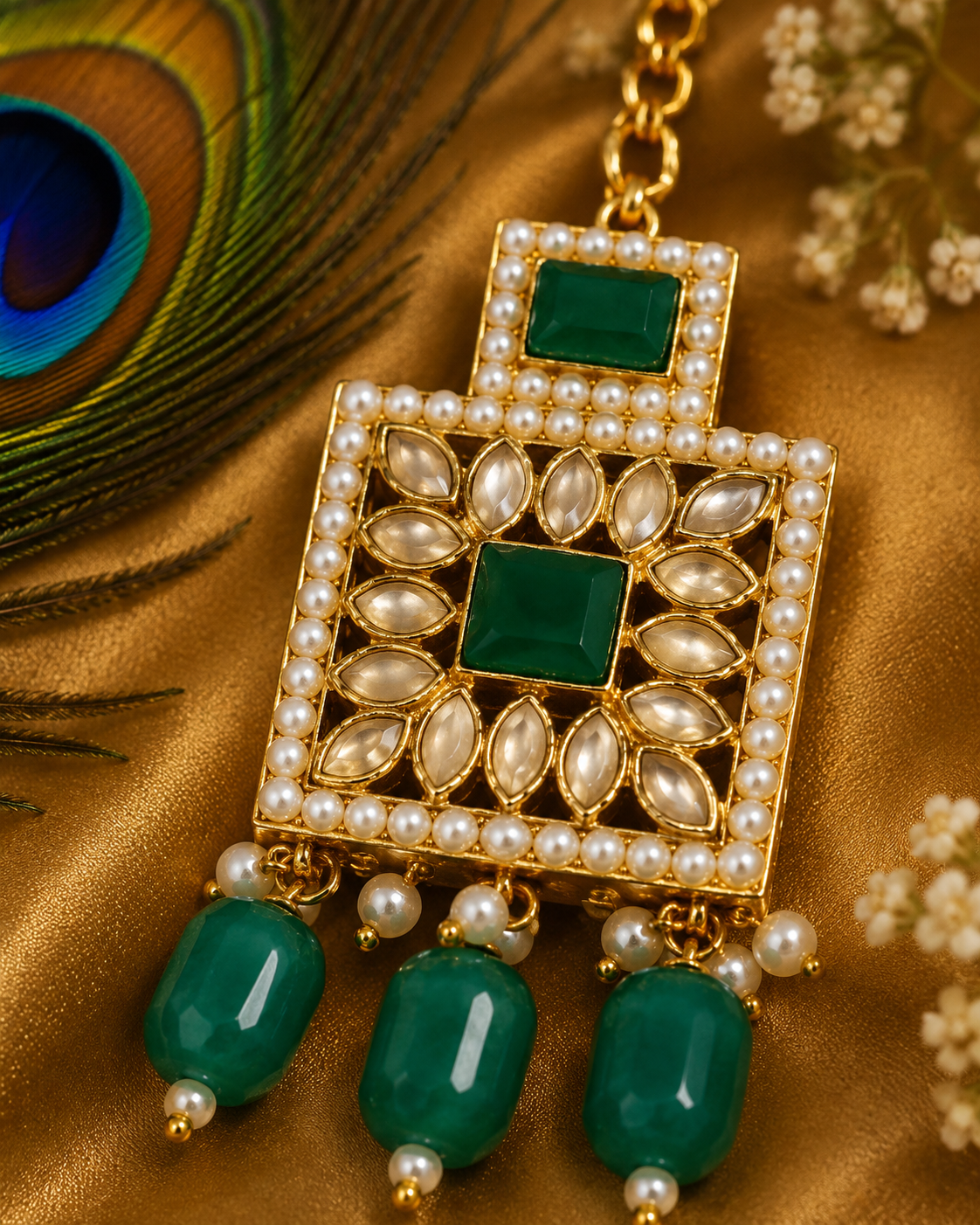 Green Pearl & Kundan Necklace Set | Ethnic Jewellery for Women