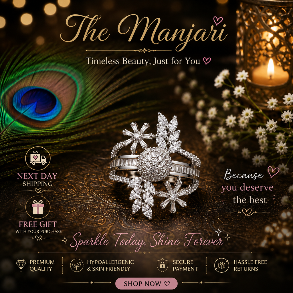 Celestial Bloom Crystal Ring, Luxury Adjustable CZ Statement Ring for Women | Silver Crystal Cocktail Ring
