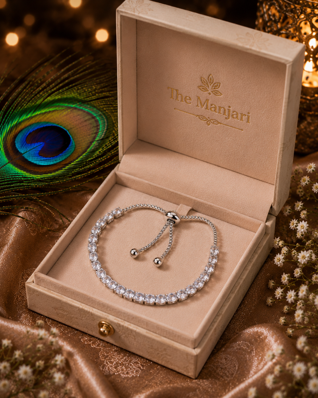 Luxury Crystal Tennis Bracelet for Women | Adjustable Silver CZ Bracelet | Celeste Crystal Tennis Bracelet