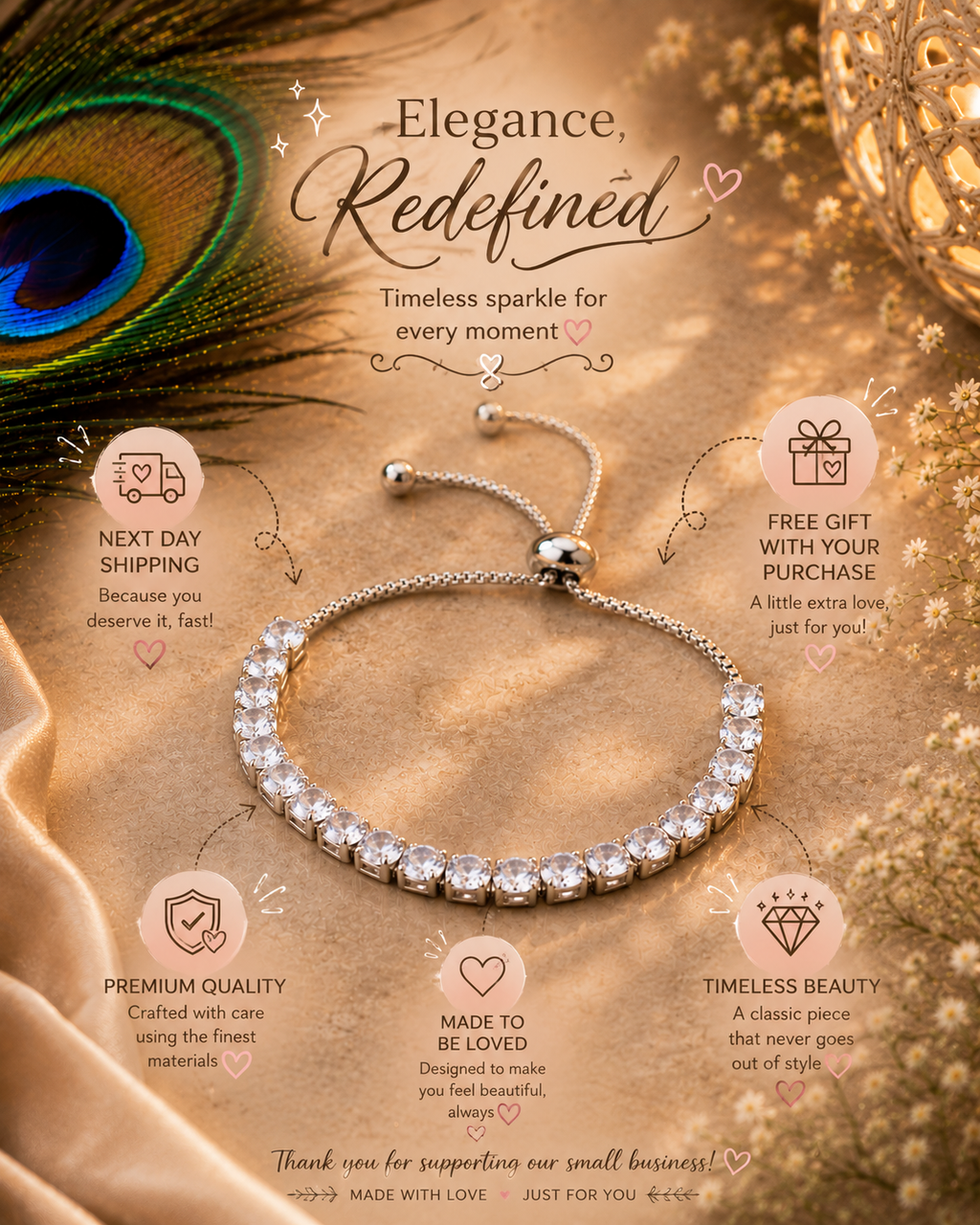Luxury Crystal Tennis Bracelet for Women | Adjustable Silver CZ Bracelet | Celeste Crystal Tennis Bracelet