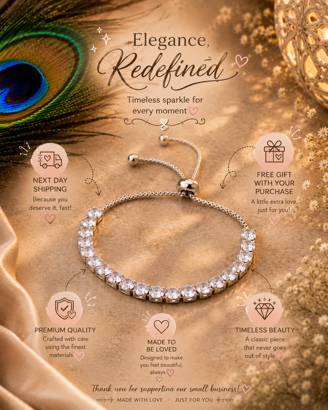Luxury Crystal Tennis Bracelet for Women | Adjustable Silver CZ Bracelet | Celeste Crystal Tennis Bracelet