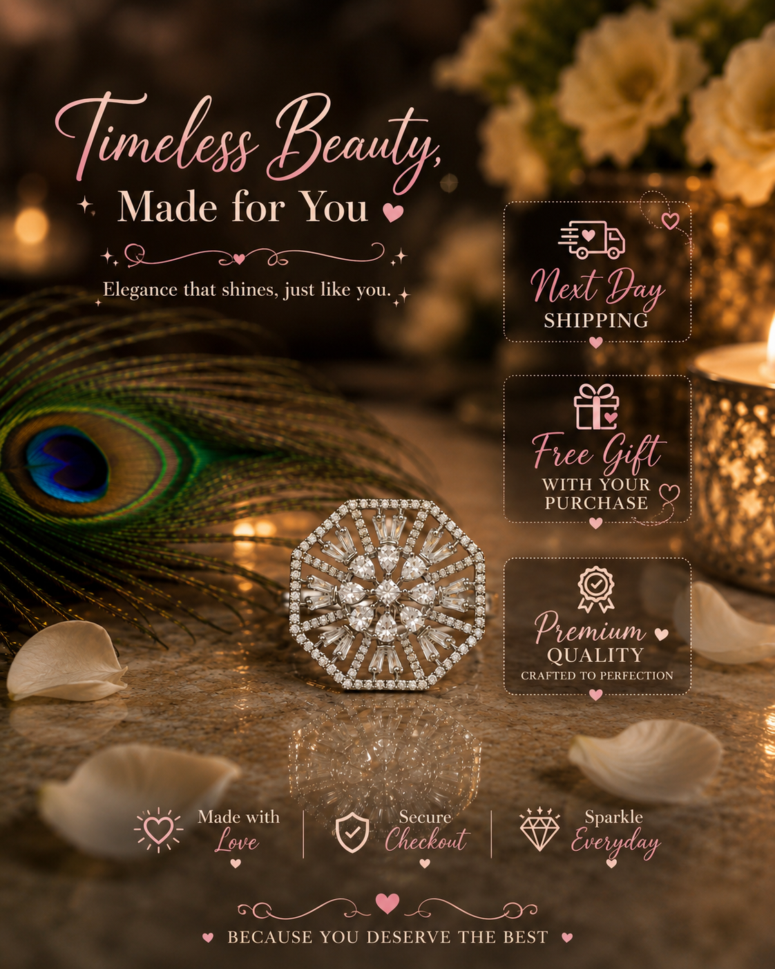 Luxury Crystal Statement Ring for Women | Adjustable Silver CZ Cocktail Ring | The Manjari