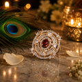 Ruby Crystal Statement Ring for Women | Rose Gold Adjustable Cocktail Ring | Luxury CZ Jewellery | The Manjari