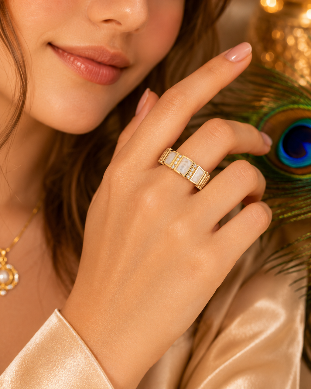 Adjustable Cubic Zirconia Gold Ring | Waterproof Tarnish-Free Stainless Steel Statement Ring for Women