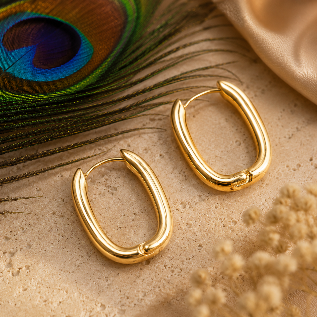 Gold & Silver Oval Hoop Earrings Minimalist Chunky Hoops Waterproof Tarnish-Free Gift