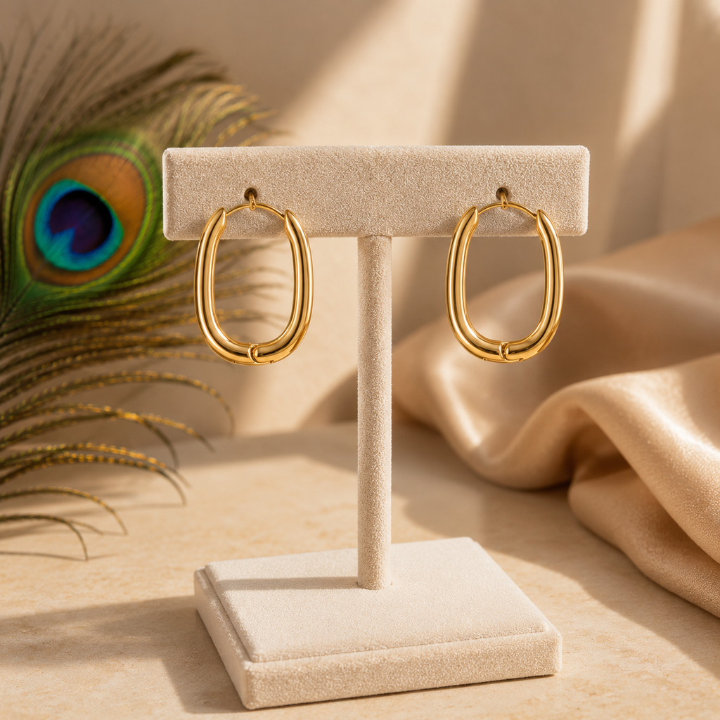 Gold & Silver Oval Hoop Earrings Minimalist Chunky Hoops Waterproof Tarnish-Free Gift