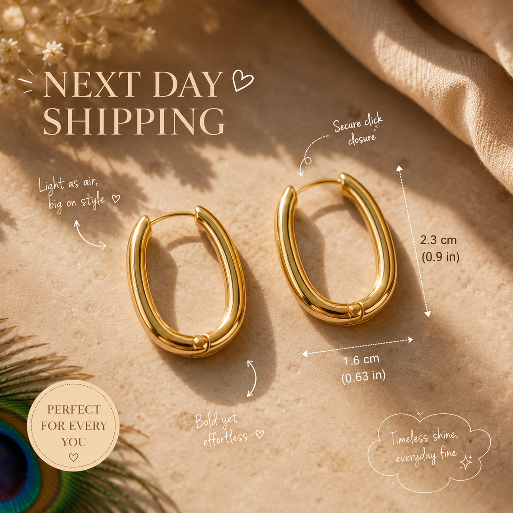 Gold & Silver Oval Hoop Earrings Minimalist Chunky Hoops Waterproof Tarnish-Free Gift
