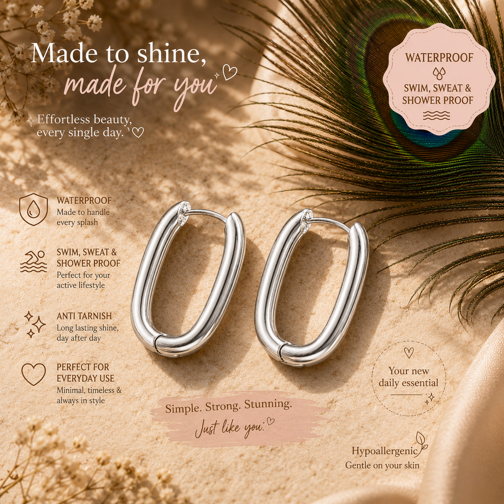 Gold & Silver Oval Hoop Earrings Minimalist Chunky Hoops Waterproof Tarnish-Free Gift