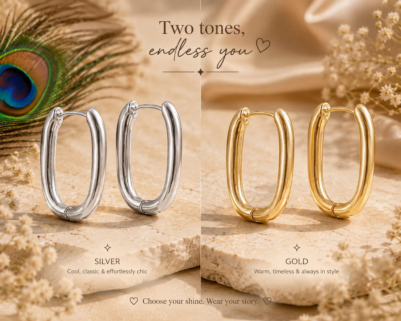 Gold & Silver Oval Hoop Earrings Minimalist Chunky Hoops Waterproof Tarnish-Free Gift