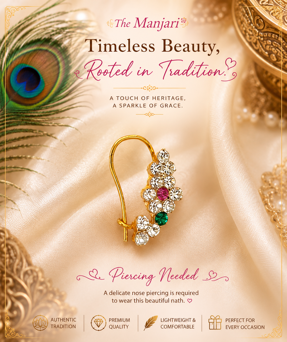 Gold Tone Nath with Crystal Stones