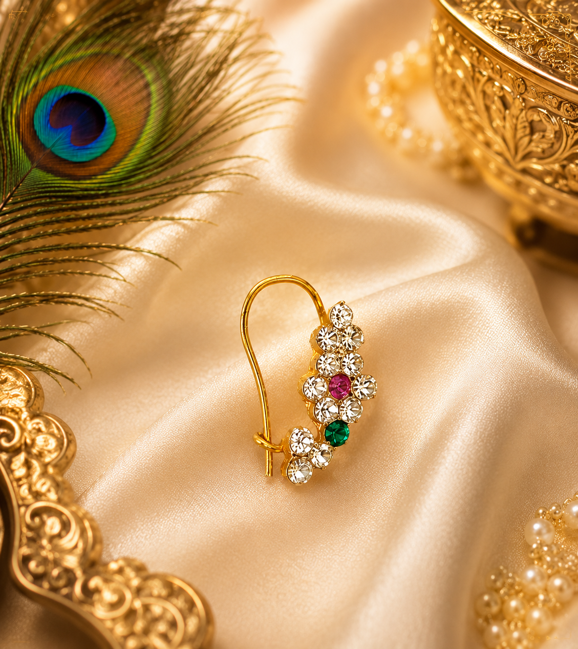 Gold Tone Nath with Crystal Stones