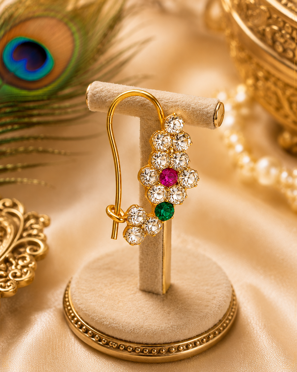 Gold Tone Nath with Crystal Stones