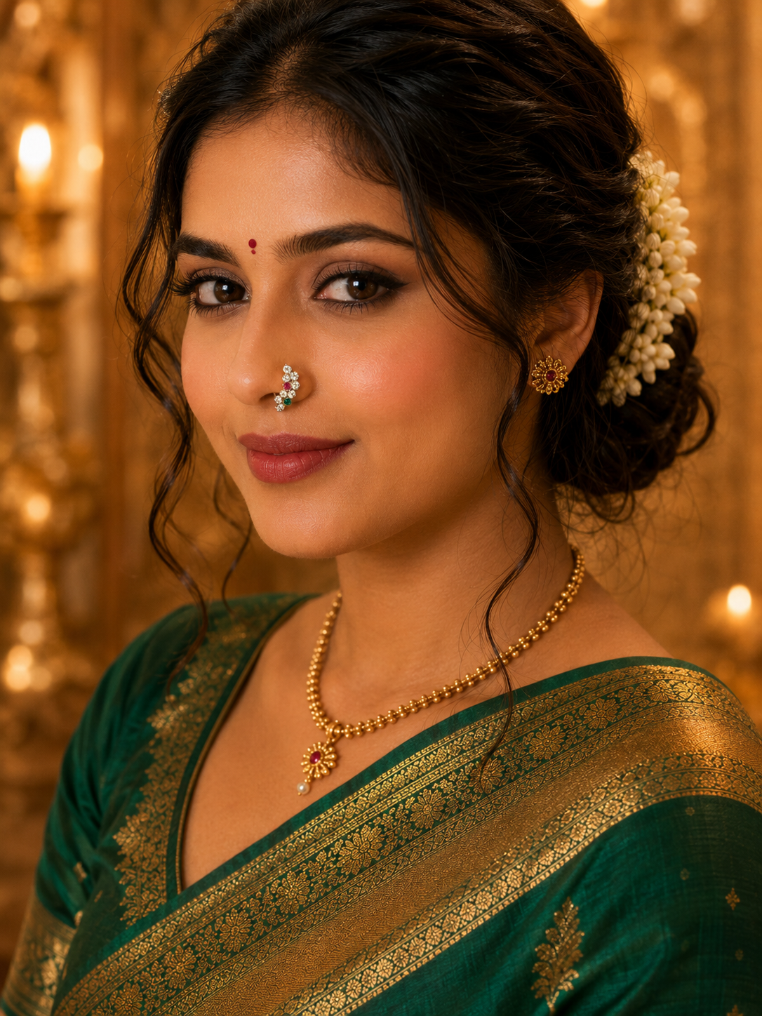 Gold Tone Nath with Crystal Stones