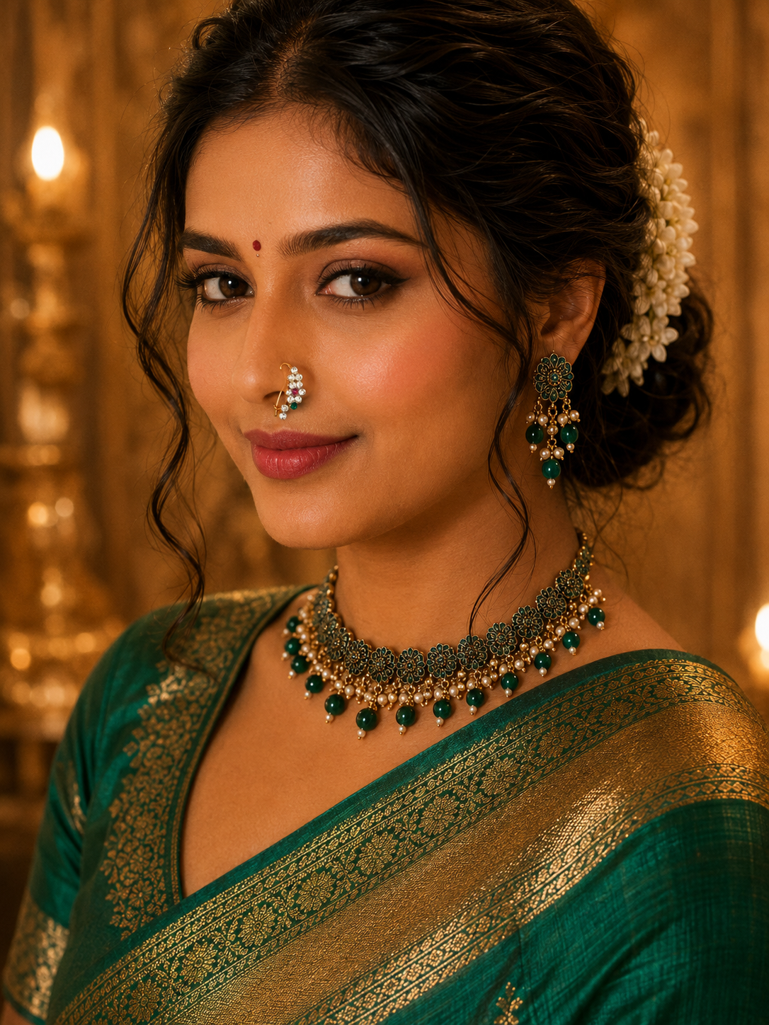Gold Tone Nath with Crystal Stones