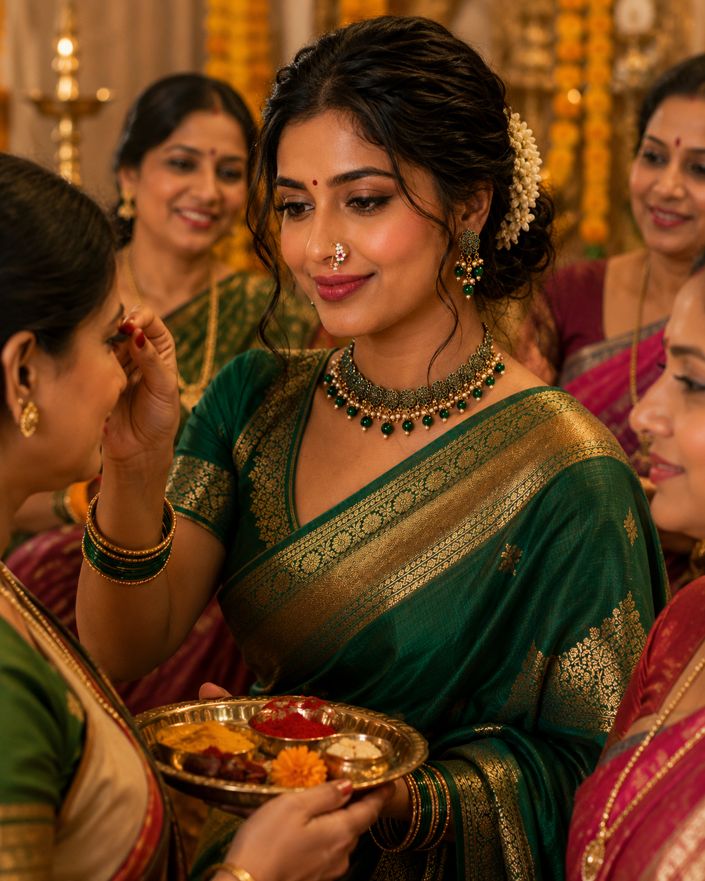 Gold Tone Nath with Crystal Stones