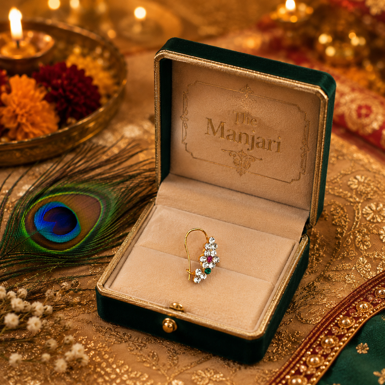 Gold Tone Nath with Crystal Stones