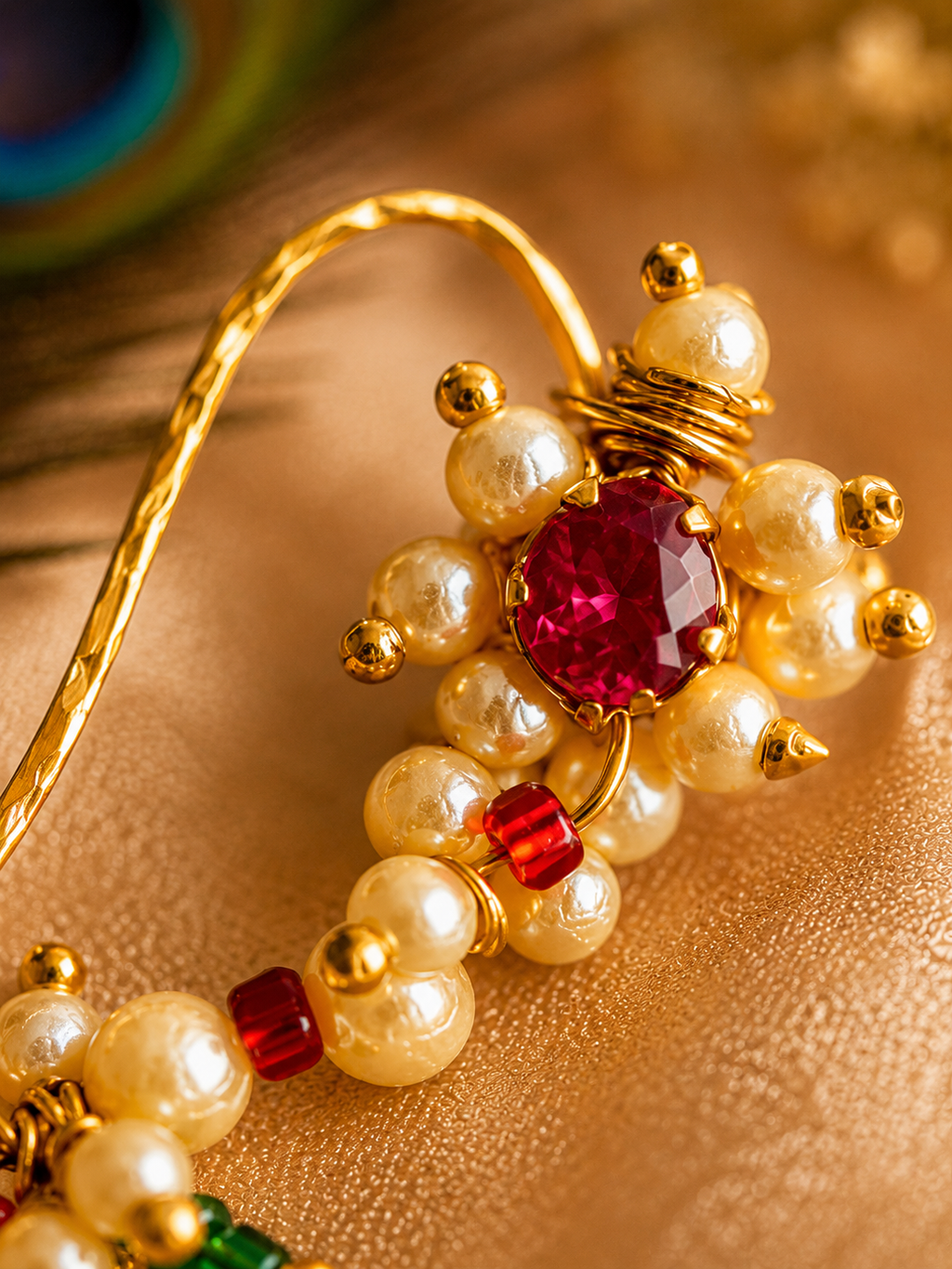 Pearl & Ruby Traditional Maharashtrian Nath Nose Pin