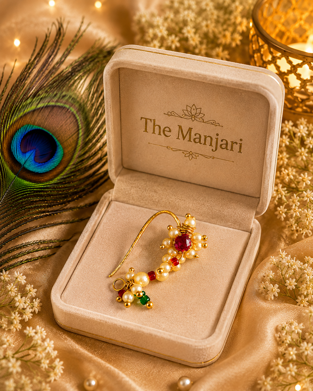 Pearl & Ruby Traditional Maharashtrian Nath Nose Pin