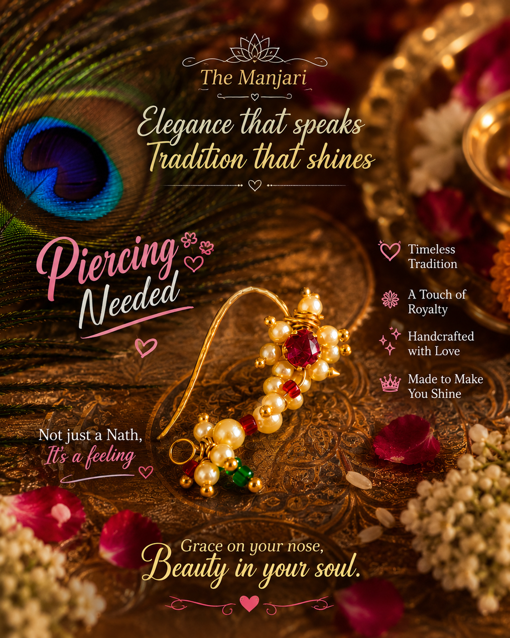 Pearl & Ruby Traditional Maharashtrian Nath Nose Pin