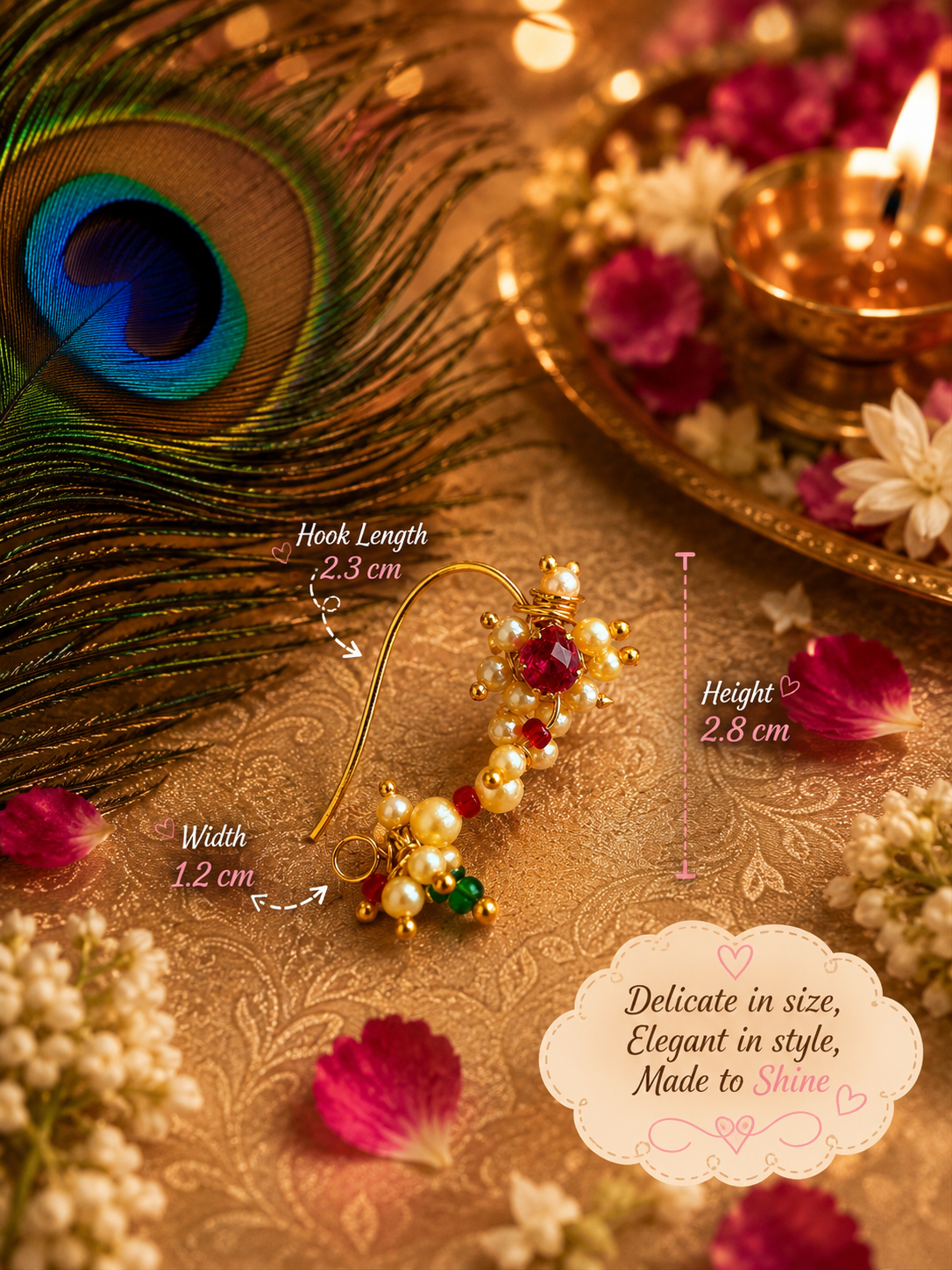 Pearl & Ruby Traditional Maharashtrian Nath Nose Pin