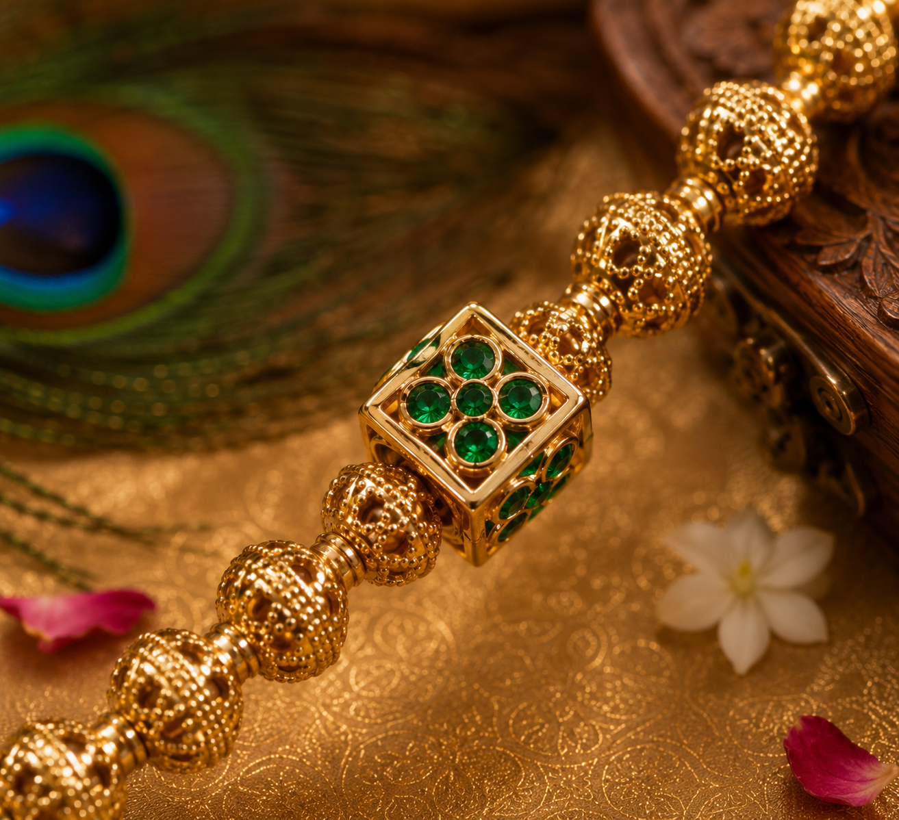 Traditional Green Beaded Necklace Set with Matching Earrings