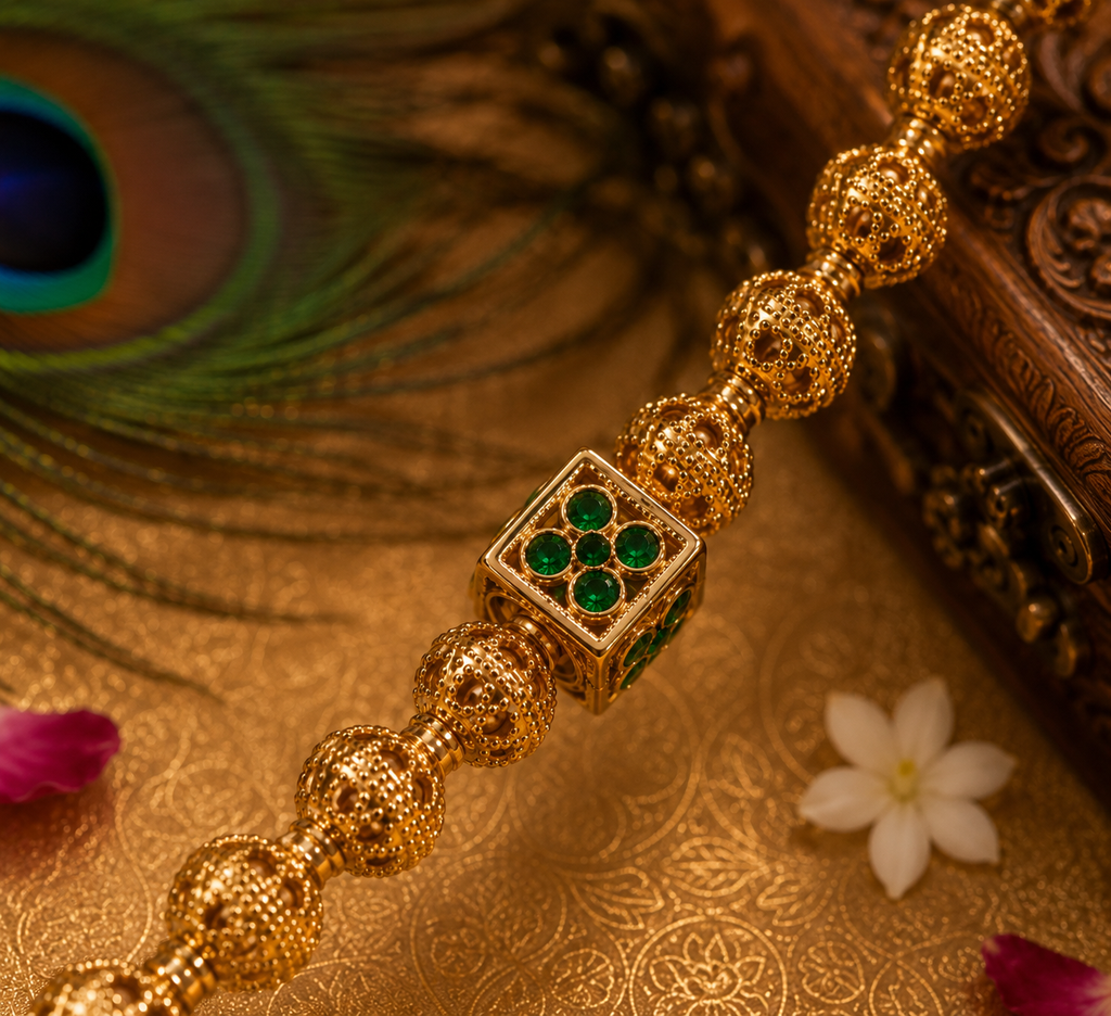 Traditional Green Beaded Necklace Set with Matching Earrings