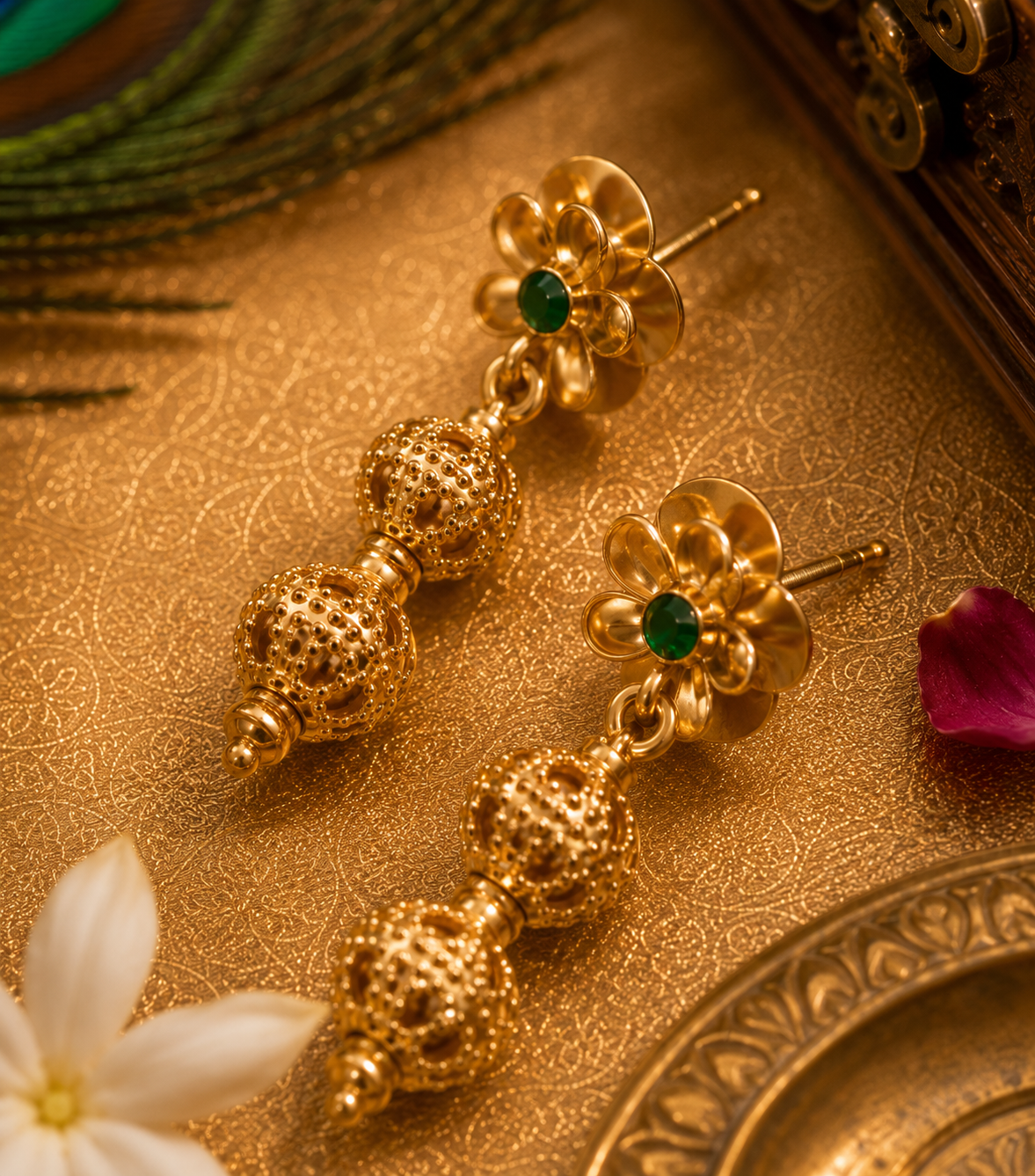 Traditional Green Beaded Necklace Set with Matching Earrings