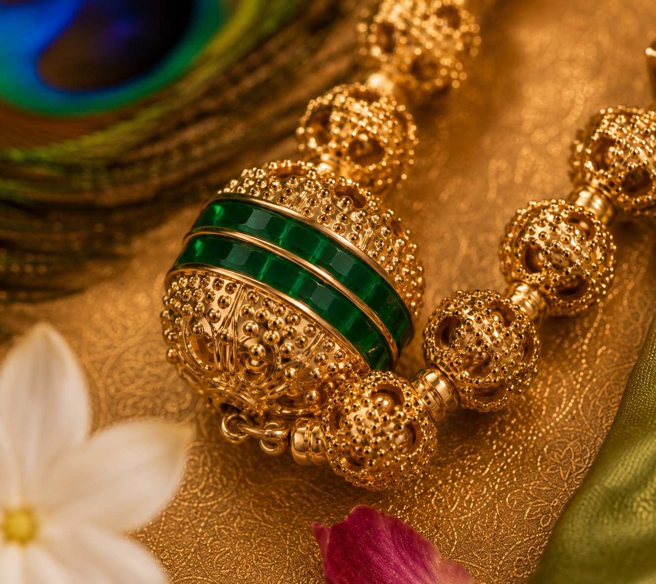 Traditional Green Beaded Necklace Set with Matching Earrings