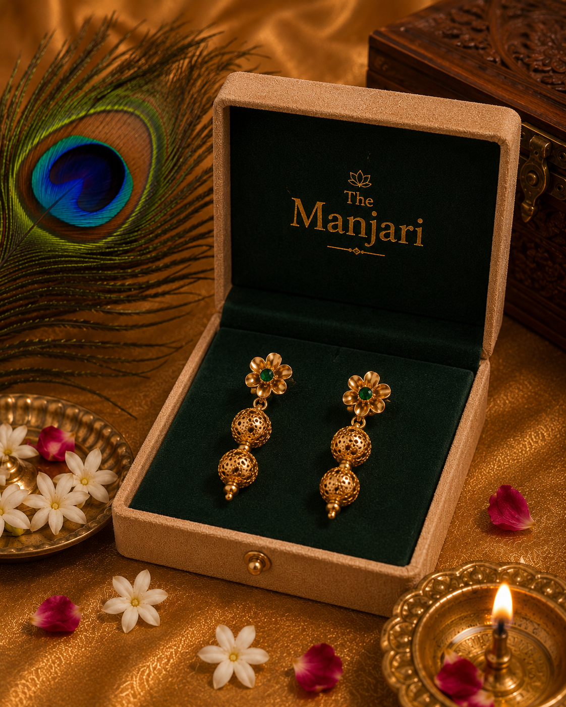 Traditional Green Beaded Necklace Set with Matching Earrings