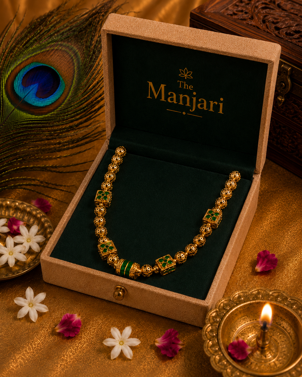 Traditional Green Beaded Necklace Set with Matching Earrings