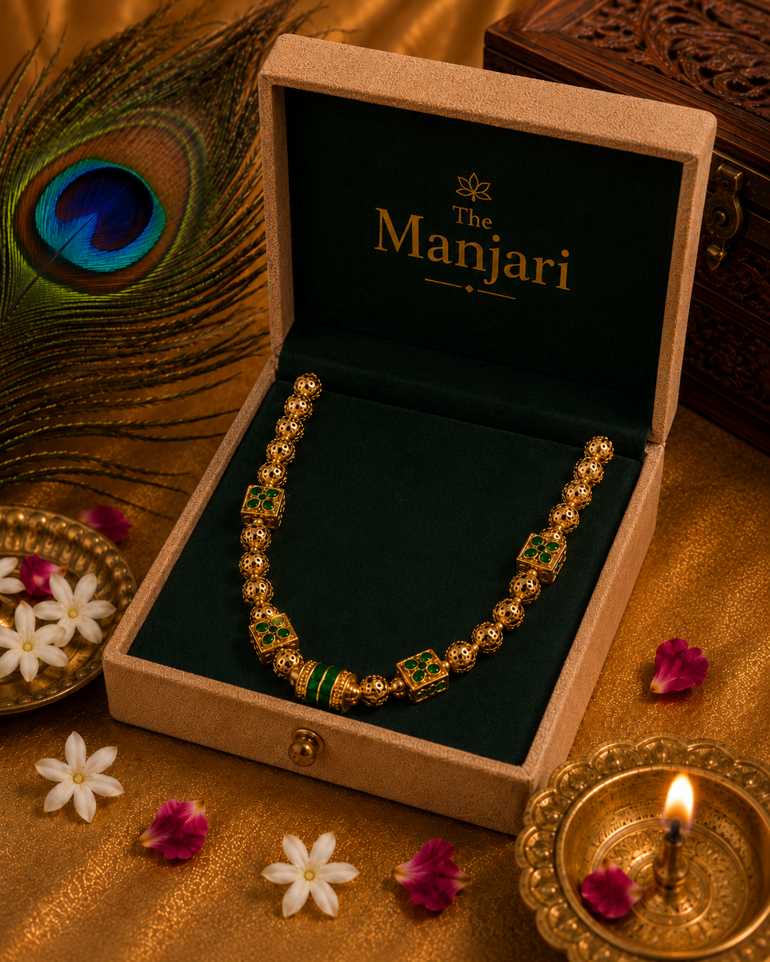 Traditional Green Beaded Necklace Set with Matching Earrings