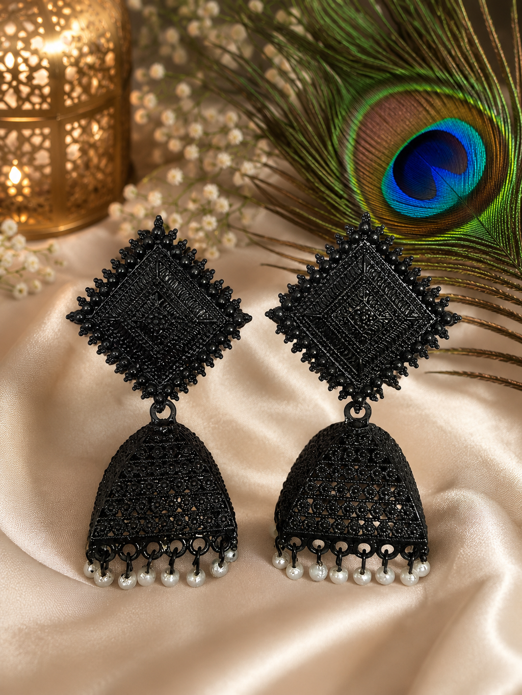 Traditional Black Jhumka Earrings for Women | Oxidised Ethnic Jewellery