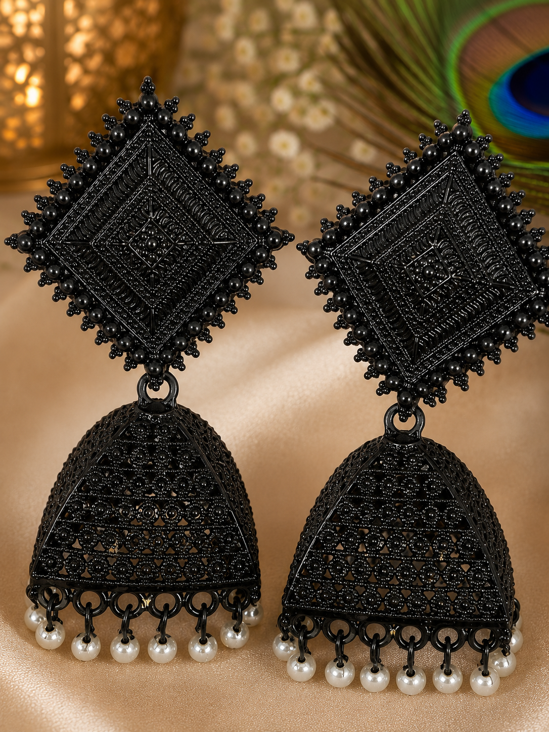 Traditional Black Jhumka Earrings for Women | Oxidised Ethnic Jewellery