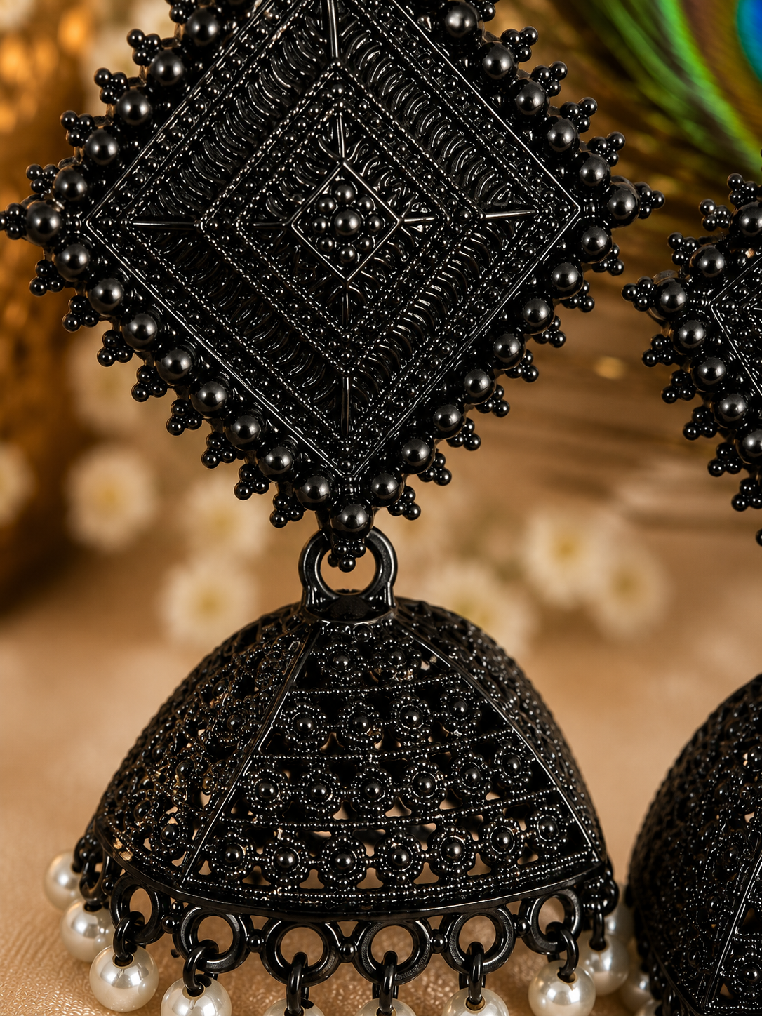 Traditional Black Jhumka Earrings for Women | Oxidised Ethnic Jewellery