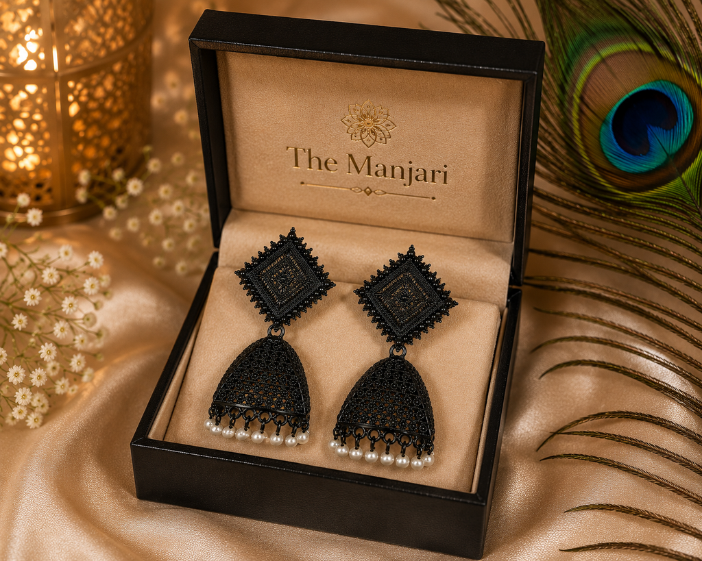 Traditional Black Jhumka Earrings for Women | Oxidised Ethnic Jewellery
