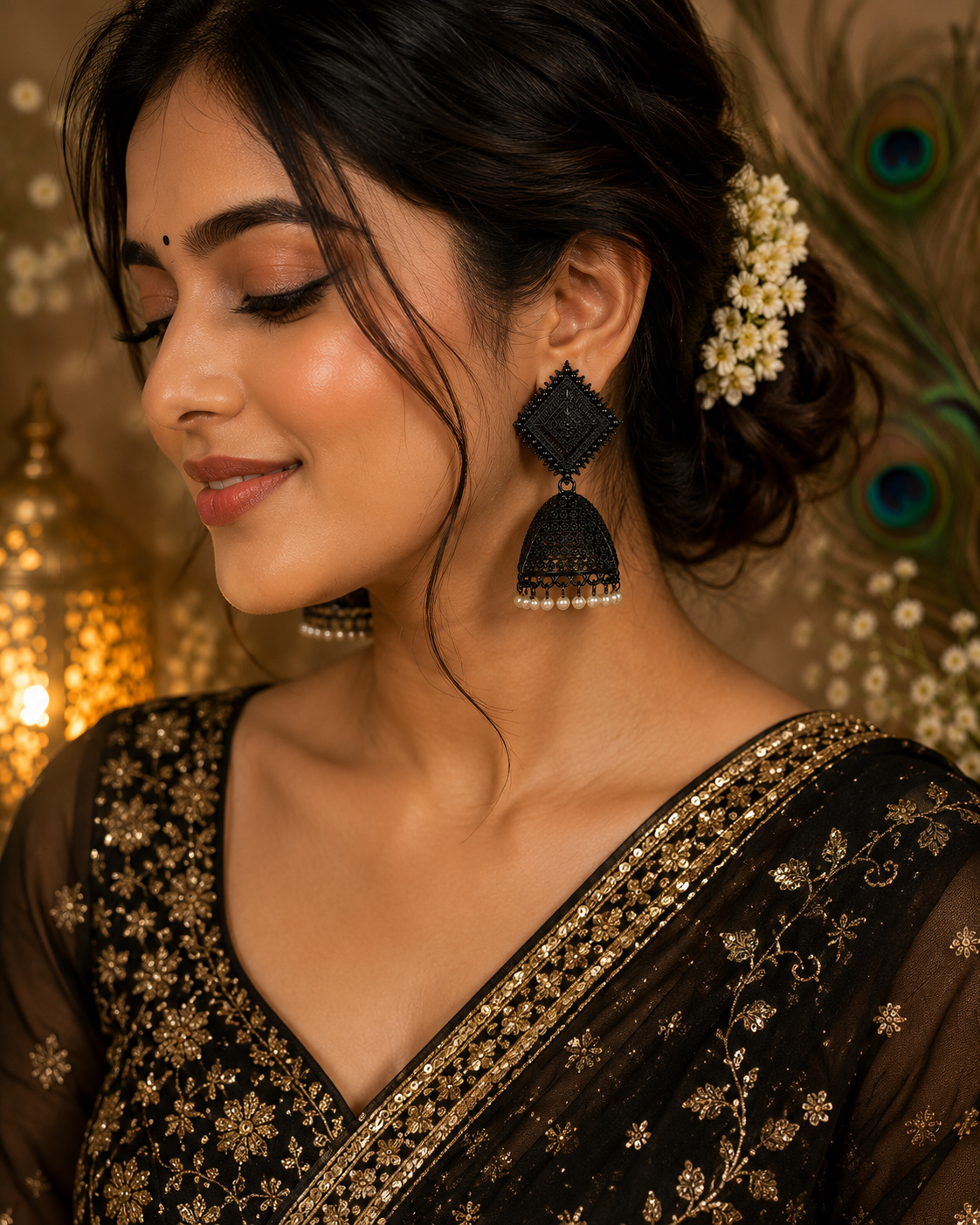 Traditional Black Jhumka Earrings for Women | Oxidised Ethnic Jewellery