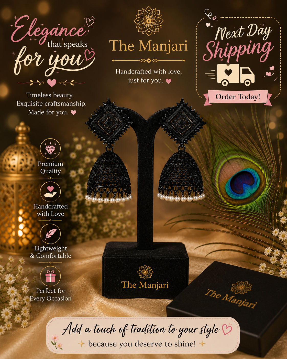 Traditional Black Jhumka Earrings for Women | Oxidised Ethnic Jewellery