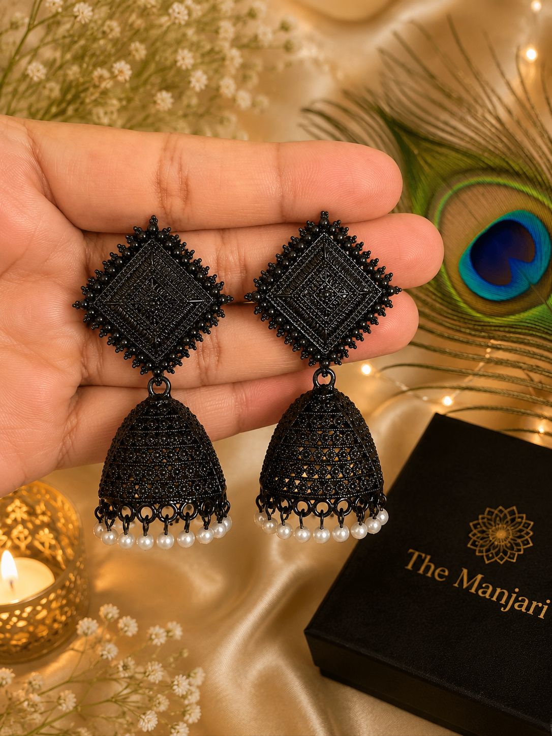 Traditional Black Jhumka Earrings for Women | Oxidised Ethnic Jewellery