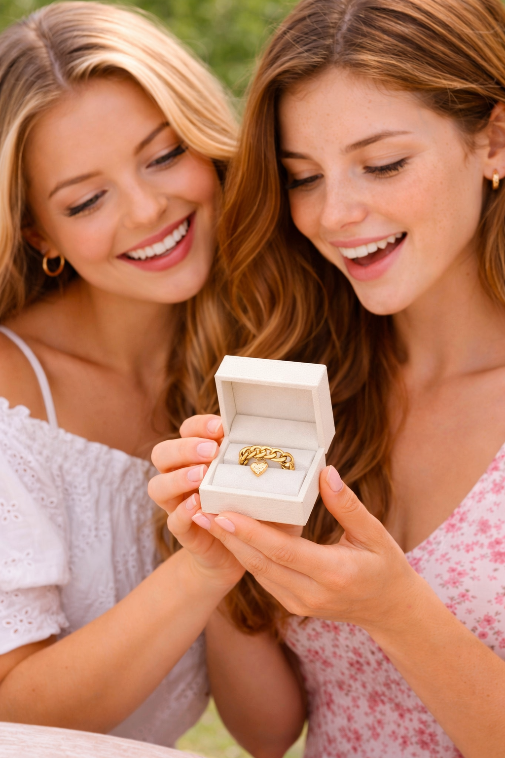 Gold Chunky Chain Ring with Heart Charm