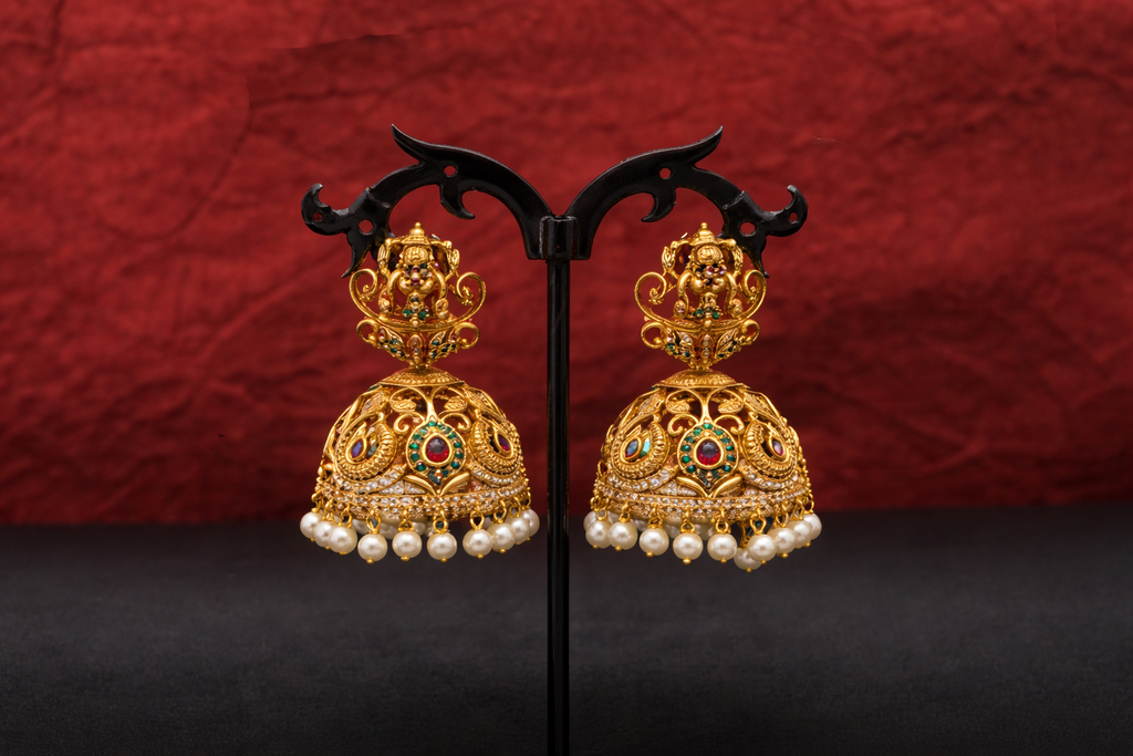 Matte Gold Temple Jhumka Earrings