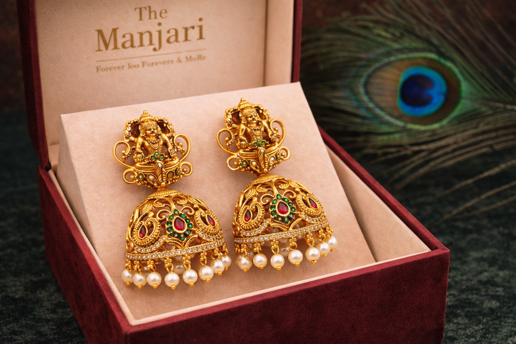Matte Gold Temple Jhumka Earrings