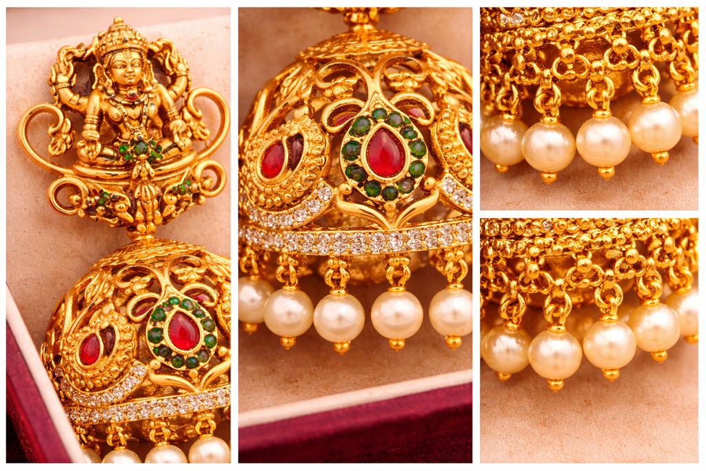 Matte Gold Temple Jhumka Earrings