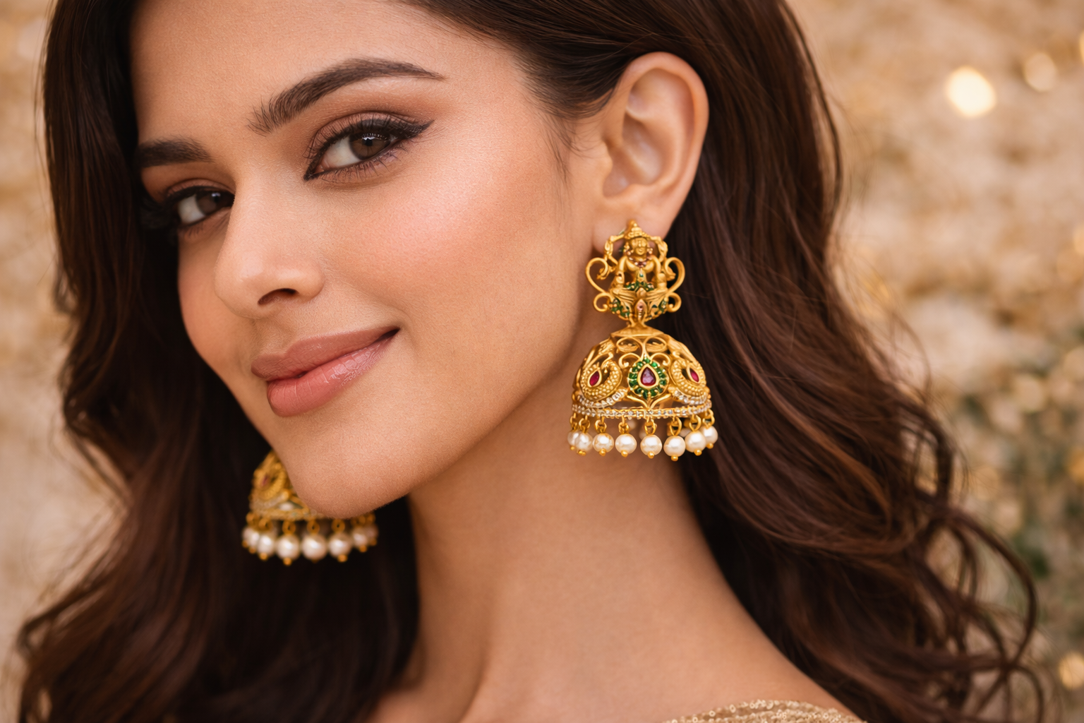 Matte Gold Temple Jhumka Earrings